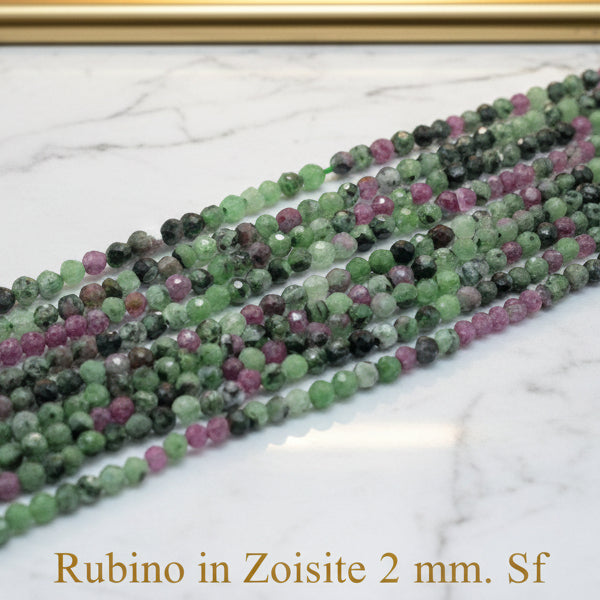 Natural Ruby in Zoisite — Faceted Beads 2/3/4mm | Strand ~39/40 cm