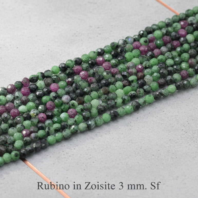 Natural Ruby in Zoisite — Faceted Beads 2/3/4mm | Strand ~39/40 cm