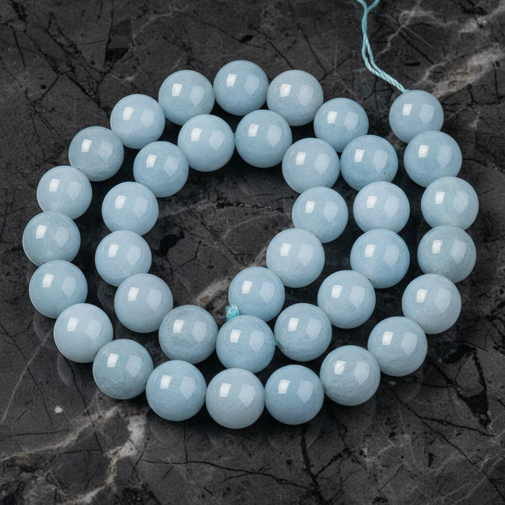 Natural Aquamarine Chalcedony — Round Beads 6/8/10/12mm | Strand ~38 cm