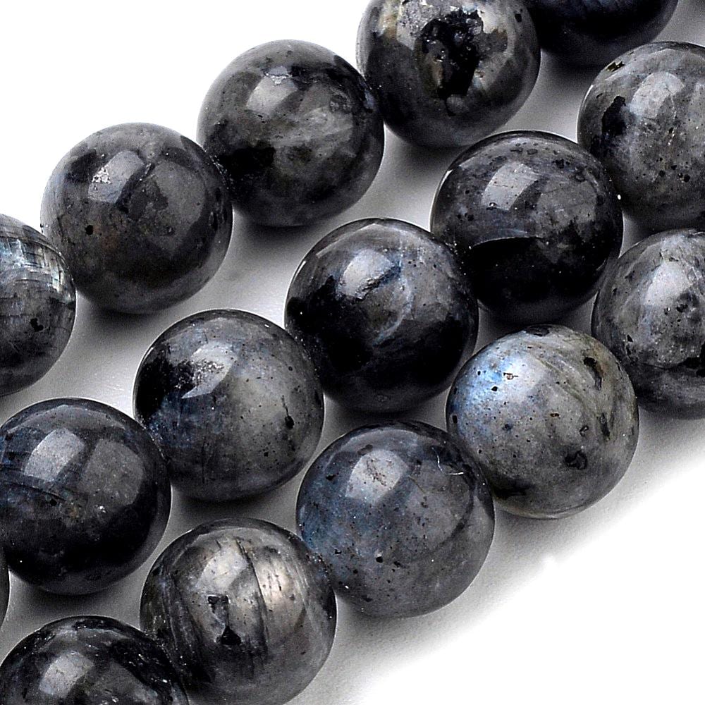 Natural Larvikite (Black Labradorite) — Round Beads 6/8mm | Strand ~38 cm