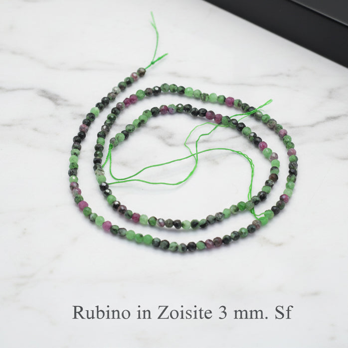 Natural Ruby in Zoisite — Faceted Beads 2/3/4mm | Strand ~39/40 cm