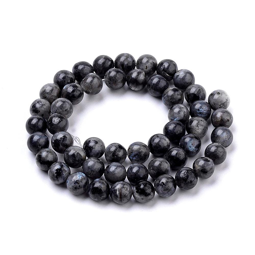 Natural Larvikite (Black Labradorite) — Round Beads 6/8mm | Strand ~38 cm