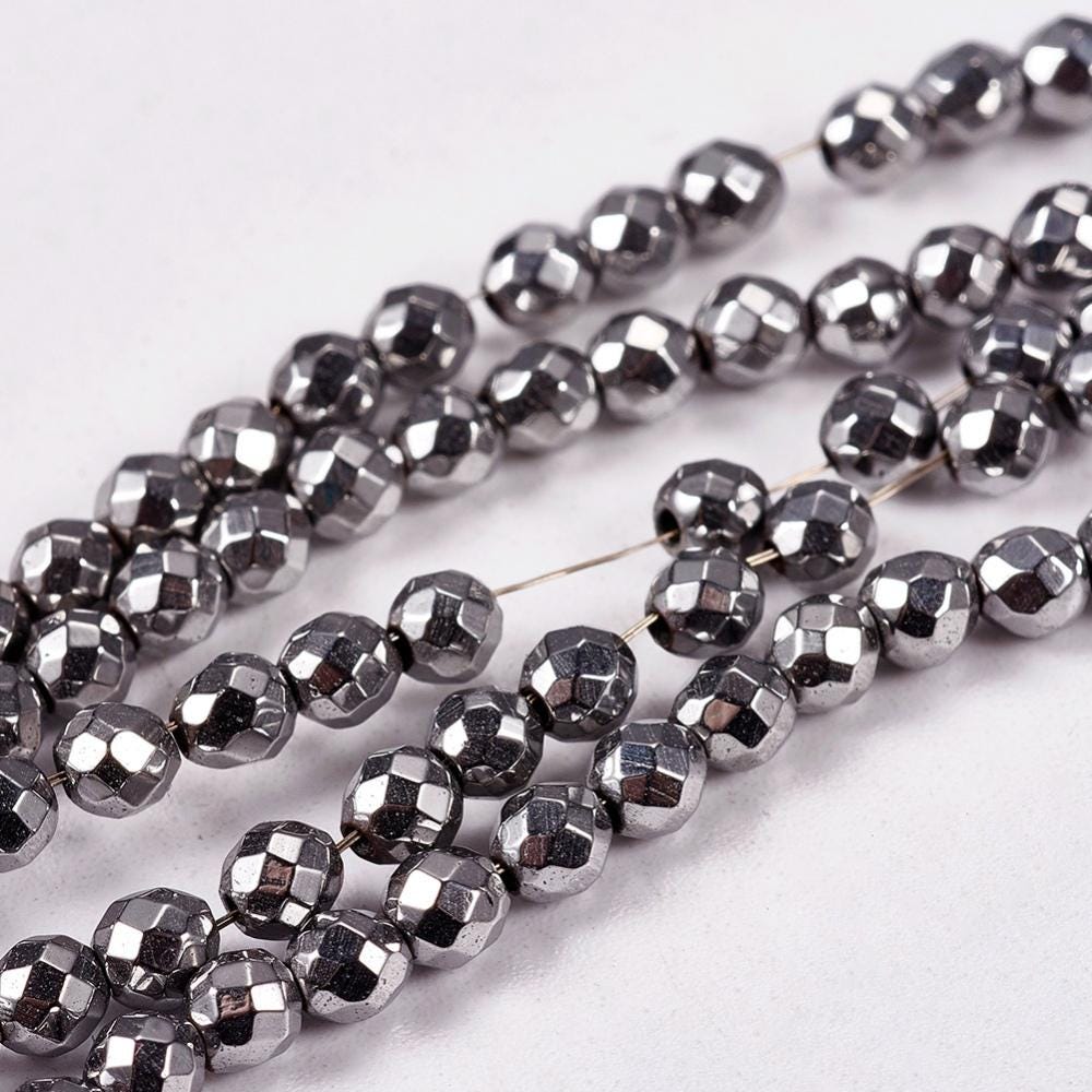 Hematite Platinum — Faceted Beads 2/3/4mm | Strand ~40 cm