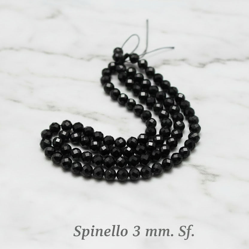 Natural Spinel — Faceted Beads 2/3/4mm | Black | Strand ~38/40 cm