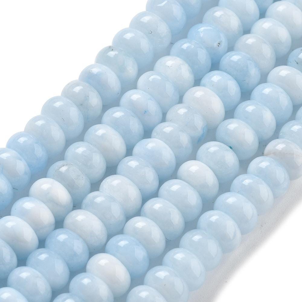 Natural White Jade — Rondelle 8x5mm | Light Blue | Strand ~39 cm
