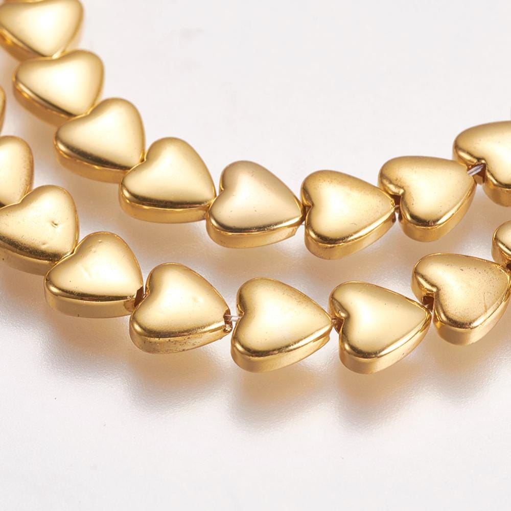 Hematite — Heart Beads 6mm | Gold and Silver | Strand ~39 cm