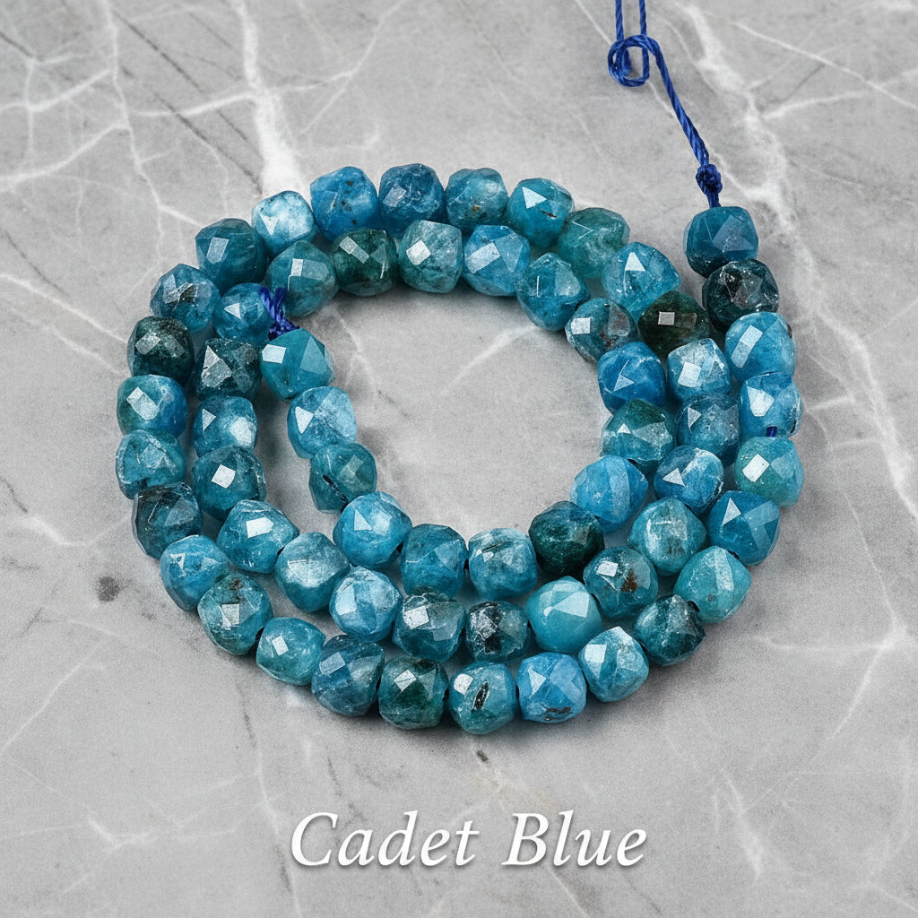 Natural Quartz — Faceted Cubes 6mm | Cadet Blue, Violet Red, Dark Salmon, Old Rose | Strand ~33 cm