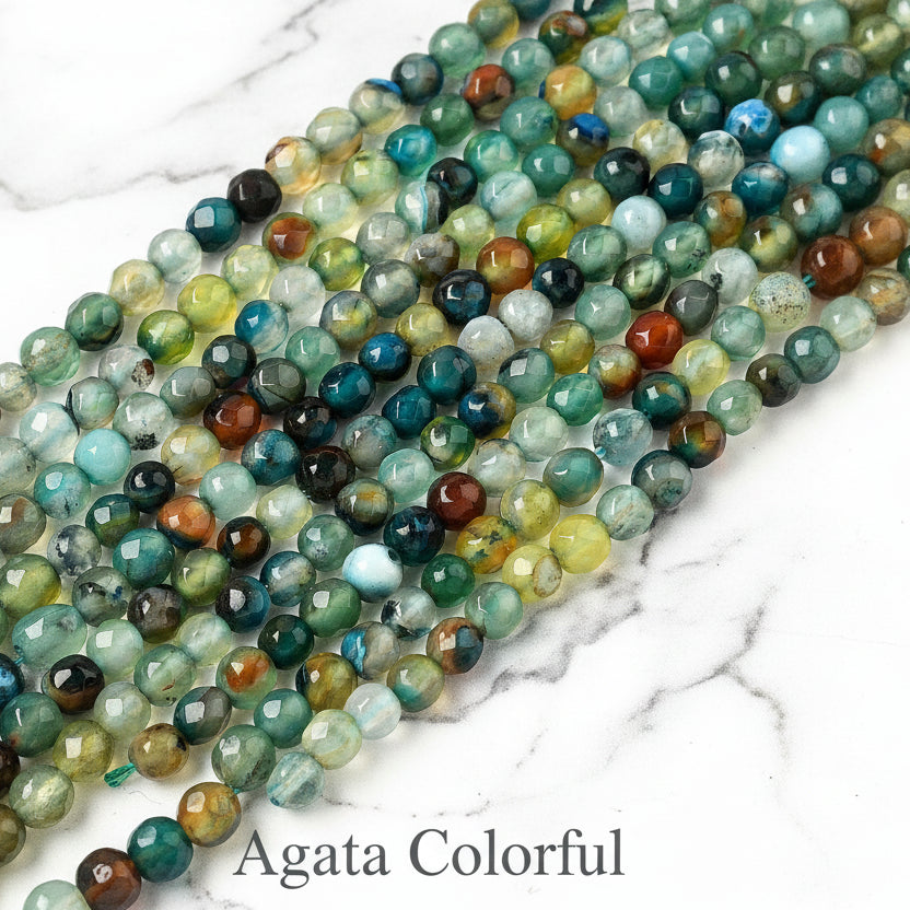 Natural Faceted Agate 4mm — Various Colors | Strand ~37 cm