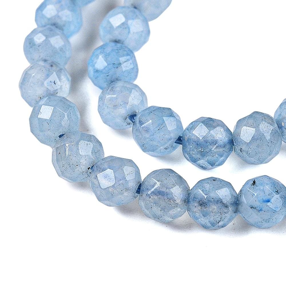 Natural White Jade — Faceted Beads 4mm | Emerald, Aquamarine, Light Coral | Strand ~37 cm
