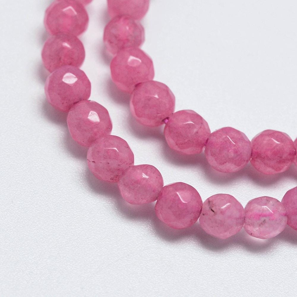 Natural White Jade — Faceted Beads 4mm | Emerald, Aquamarine, Light Coral | Strand ~37 cm