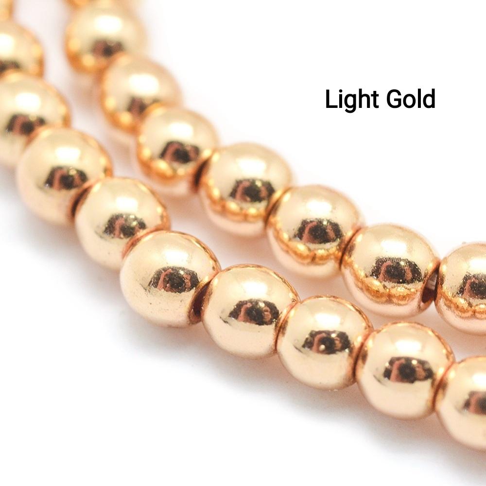Hematite — Round Beads 2/3/4mm | Golden, Light Gold, Rose Gold, Light Rose Gold | Strand ~40 cm