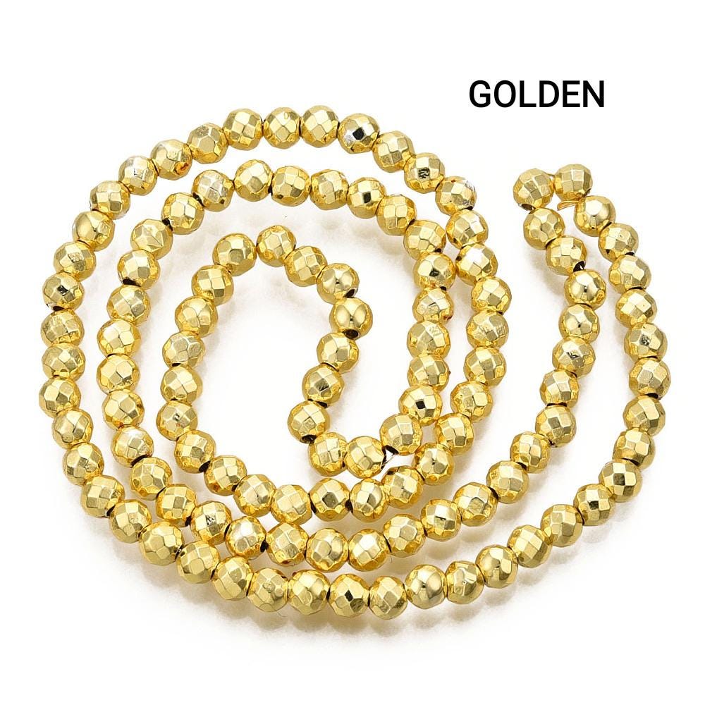 Hematite — Faceted Beads 4mm | Light Gold, Golden, Rose Gold, Silver