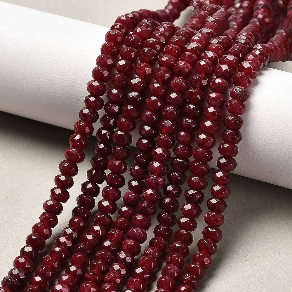 Malaysian Natural Jade — Faceted Rondelles 4x2mm | Dark Red | Strand ~36 cm