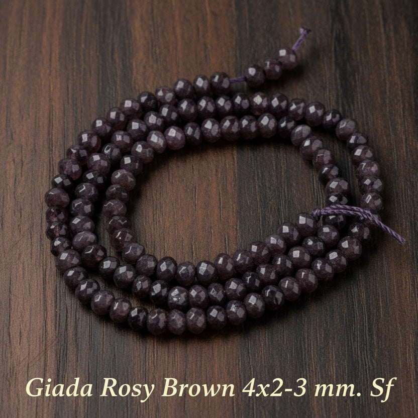 Malaysian Natural Jade — Faceted Rondelles 4x2mm | Rosy Brown | Strand ~36 cm