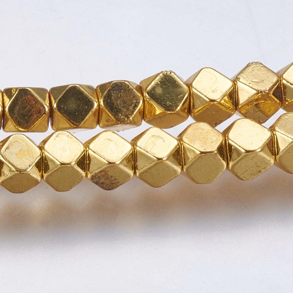 Hematite — Faceted Cubes 3x3mm | Silver and Gold | Strand ~40 cm