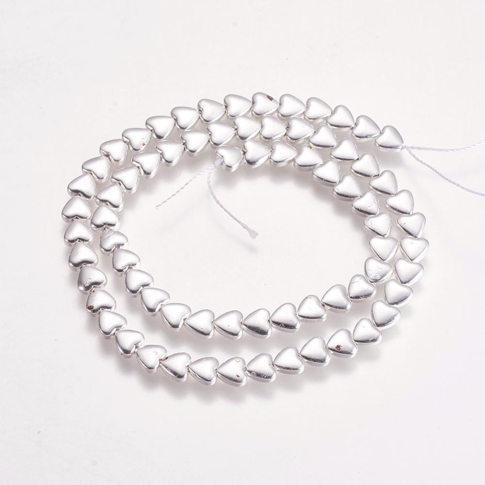 Hematite — Heart Beads 6mm | Gold and Silver | Strand ~39 cm