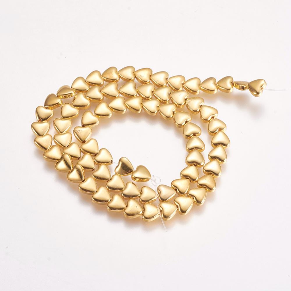 Hematite — Heart Beads 6mm | Gold and Silver | Strand ~39 cm