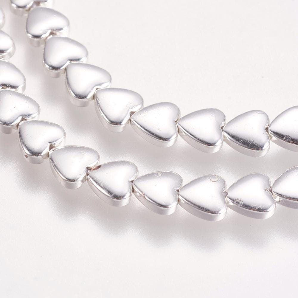 Hematite — Heart Beads 6mm | Gold and Silver | Strand ~39 cm