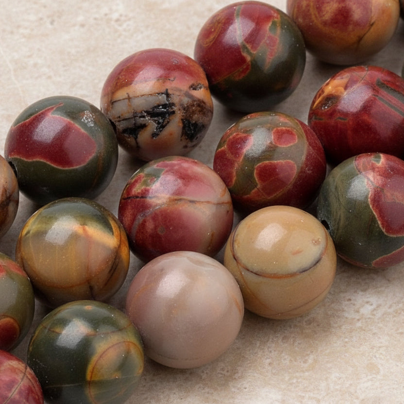 Natural Picasso Jasper — Round Beads 6/8/10mm | Strand ~40 cm