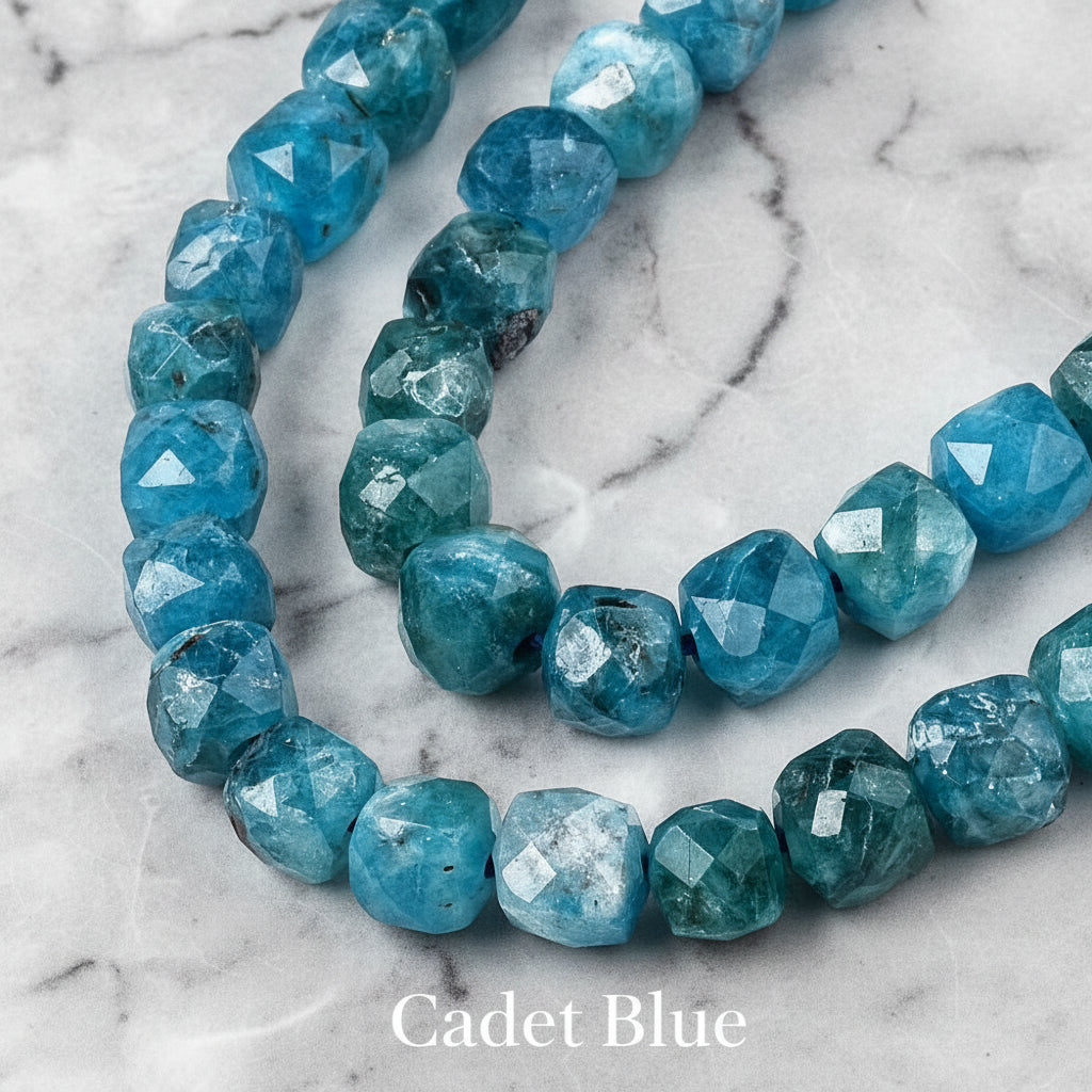 Natural Quartz — Faceted Cubes 6mm | Cadet Blue, Violet Red, Dark Salmon, Old Rose | Strand ~33 cm