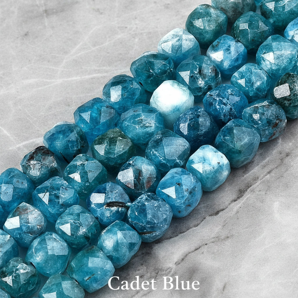 Natural Quartz — Faceted Cubes 6mm | Cadet Blue, Violet Red, Dark Salmon, Old Rose | Strand ~33 cm