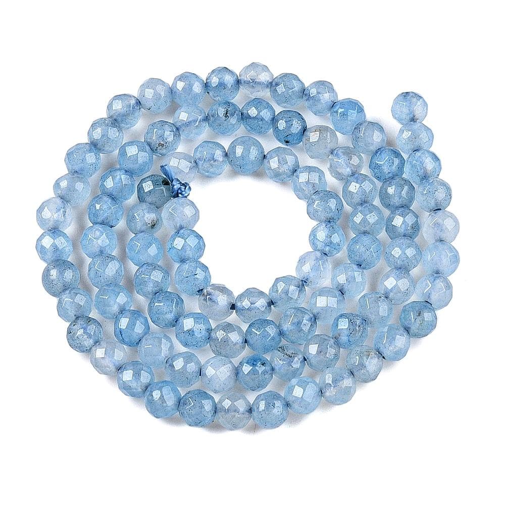 Natural White Jade — Faceted Beads 4mm | Emerald, Aquamarine, Light Coral | Strand ~37 cm
