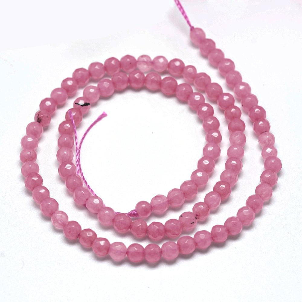 Natural White Jade — Faceted Beads 4mm | Emerald, Aquamarine, Light Coral | Strand ~37 cm