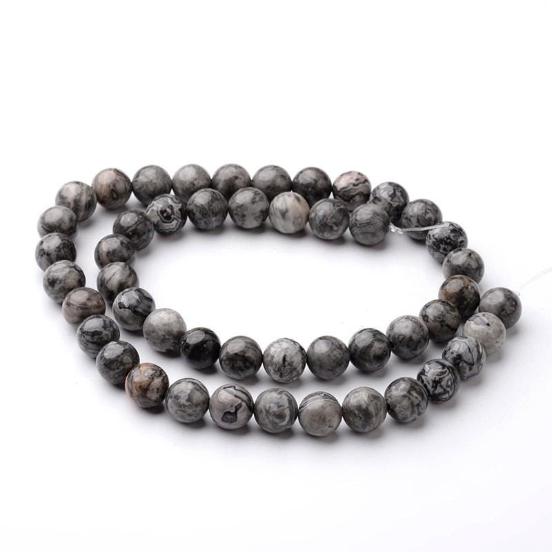 Natural Jasper Map Stone — Round Beads 8mm | Strand ~38 cm