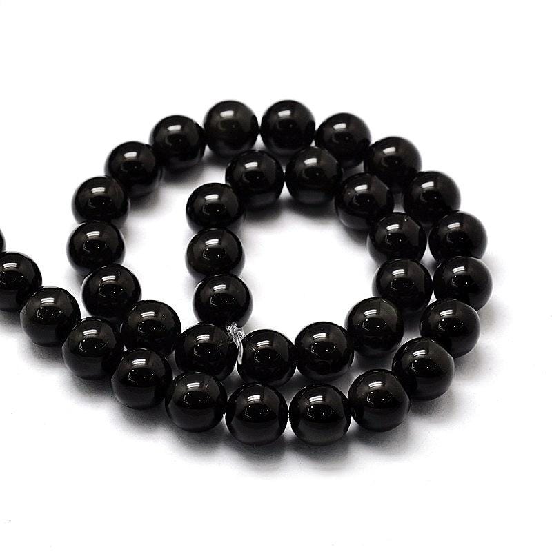 Natural Obsidian — Round Beads 4/6/8mm | Strand ~37-38 cm