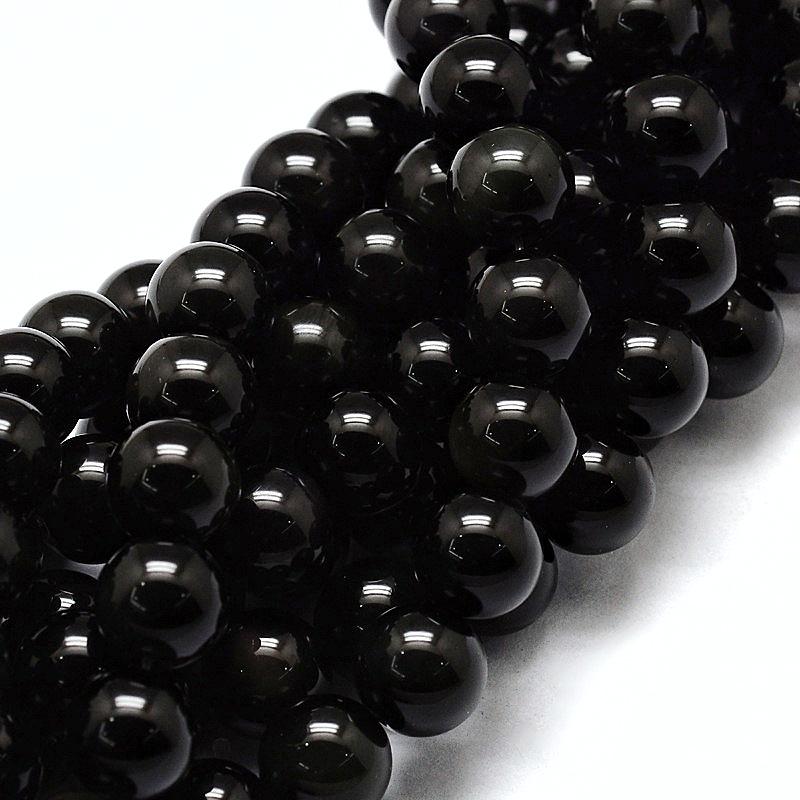 Natural Obsidian — Round Beads 4/6/8mm | Strand ~37-38 cm