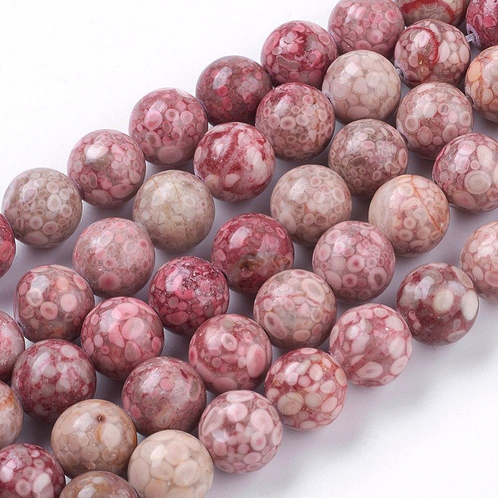 Natural Fossil Coral — Round Beads 8/10mm | Strand ~38 cm