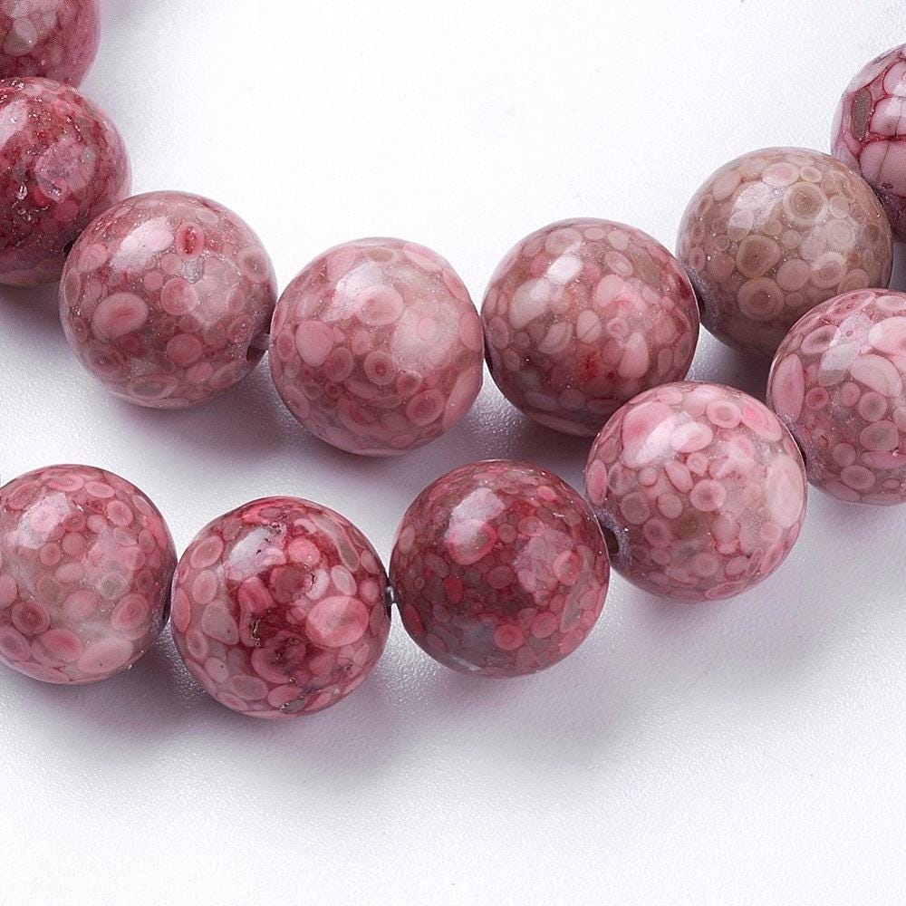 Natural Fossil Coral — Round Beads 8/10mm | Strand ~38 cm