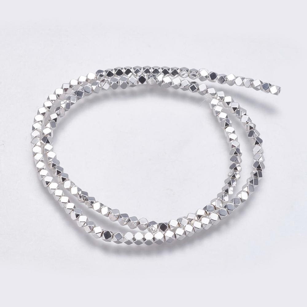 Hematite — Faceted Cubes 3x3mm | Silver and Gold | Strand ~40 cm
