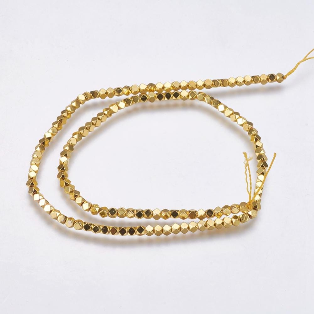 Hematite — Faceted Cubes 3x3mm | Silver and Gold | Strand ~40 cm