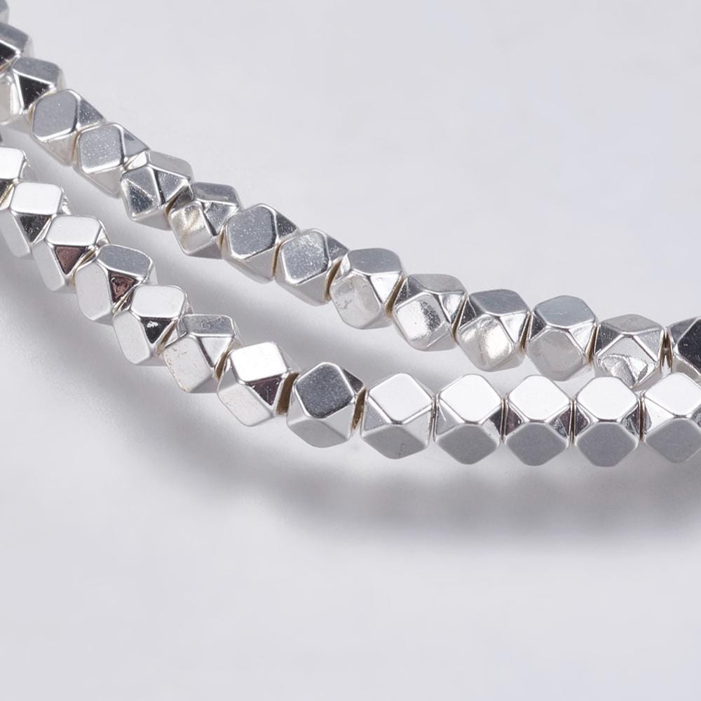 Hematite — Faceted Cubes 3x3mm | Silver and Gold | Strand ~40 cm
