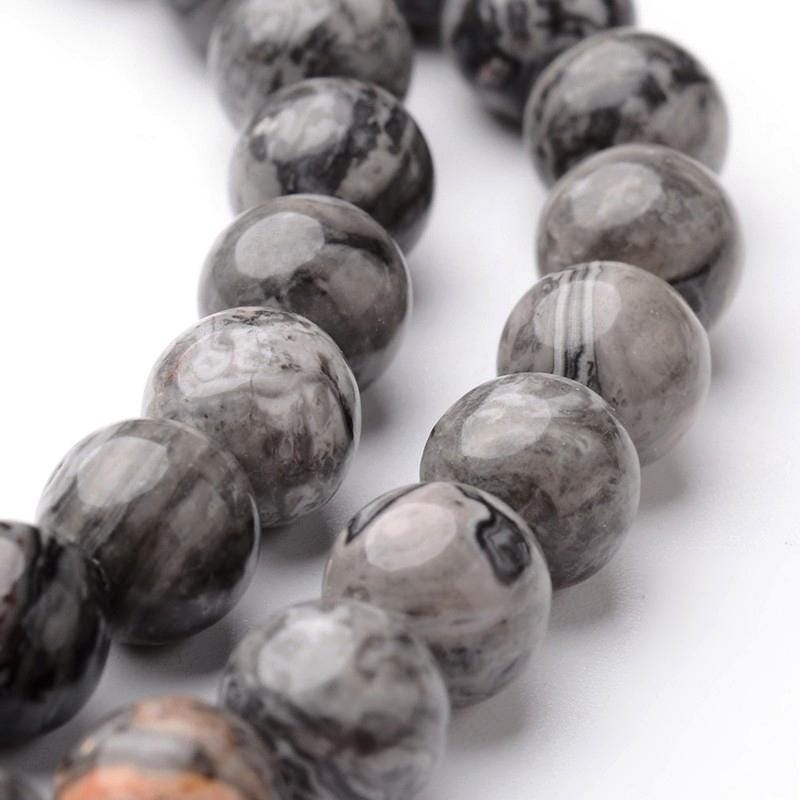 Natural Jasper Map Stone — Round Beads 8mm | Strand ~38 cm