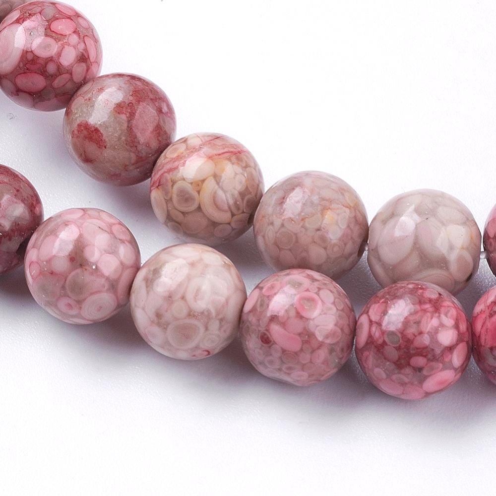 Natural Fossil Coral — Round Beads 8/10mm | Strand ~38 cm