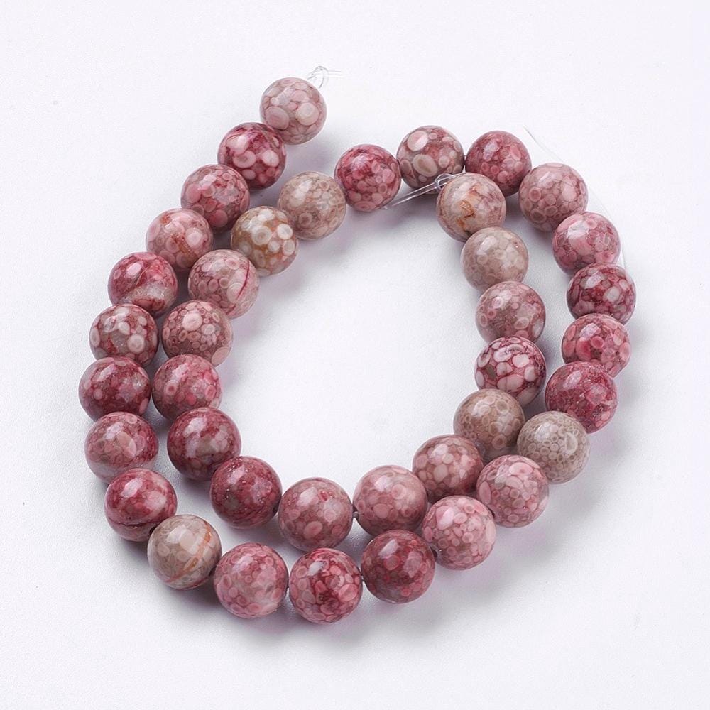 Natural Fossil Coral — Round Beads 8/10mm | Strand ~38 cm