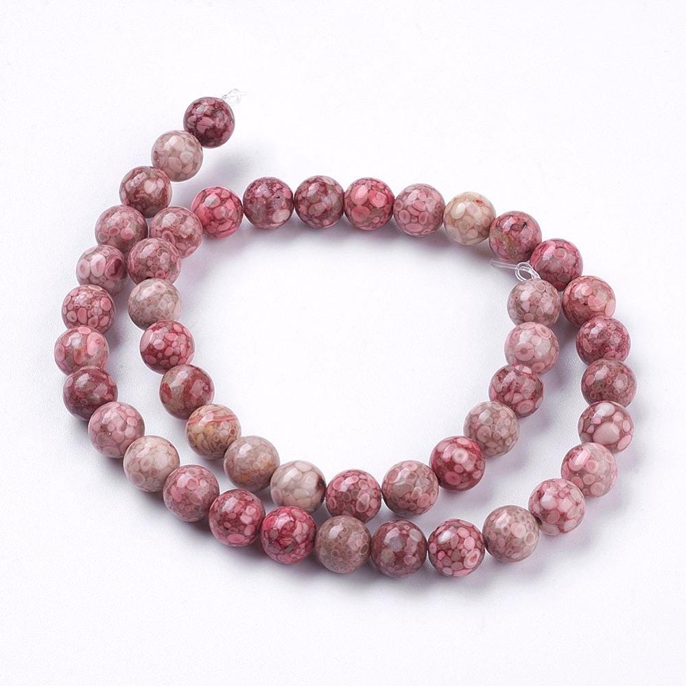 Natural Fossil Coral — Round Beads 8/10mm | Strand ~38 cm
