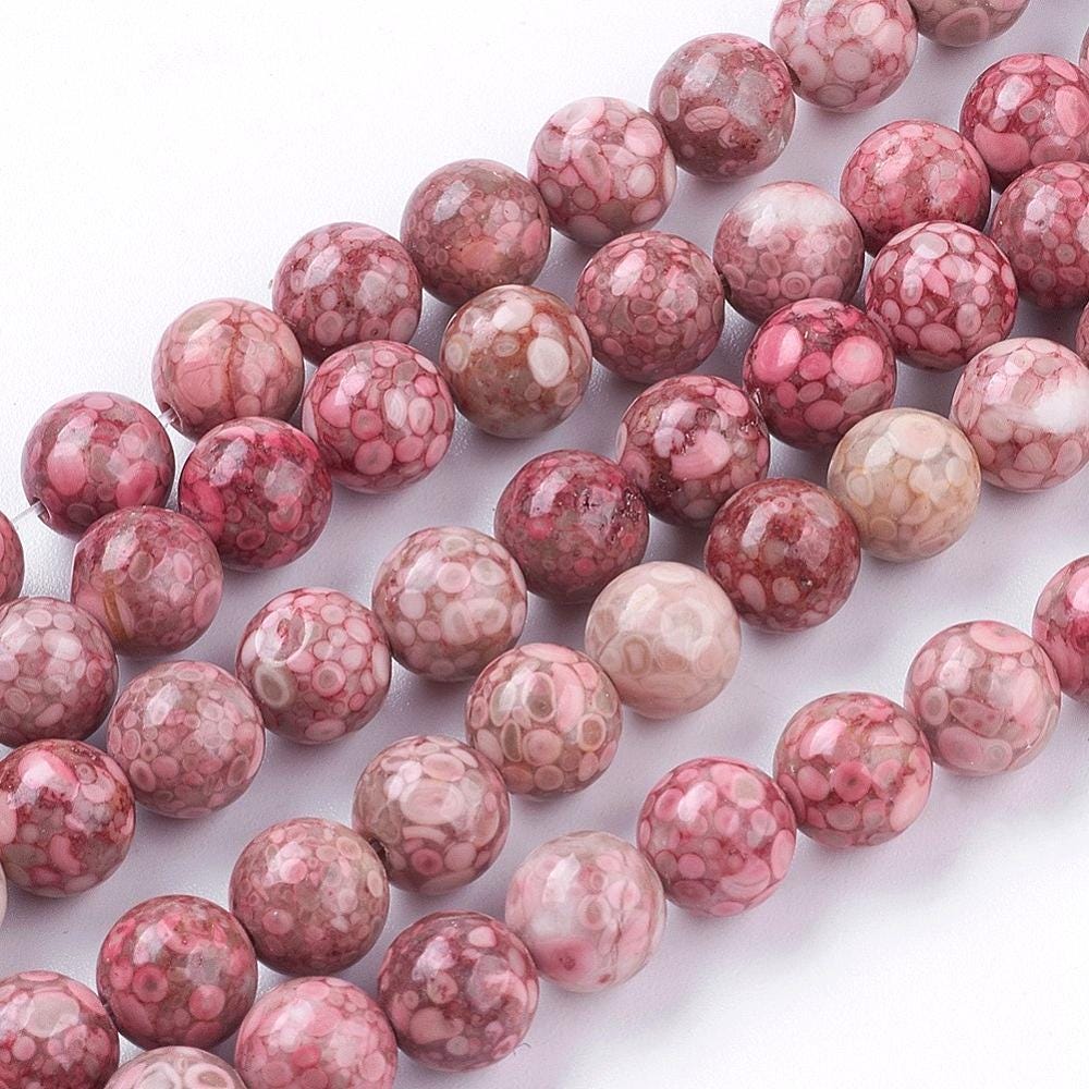 Natural Fossil Coral — Round Beads 8/10mm | Strand ~38 cm
