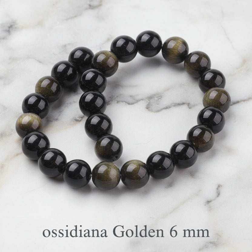 Natural Golden Obsidian — Round Beads 6/8/10mm | Strand ~18 cm