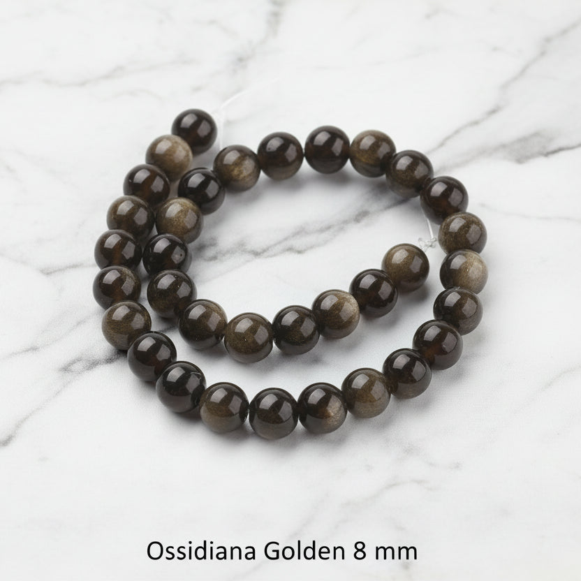 Natural Golden Obsidian — Round Beads 6/8/10mm | Strand ~18 cm