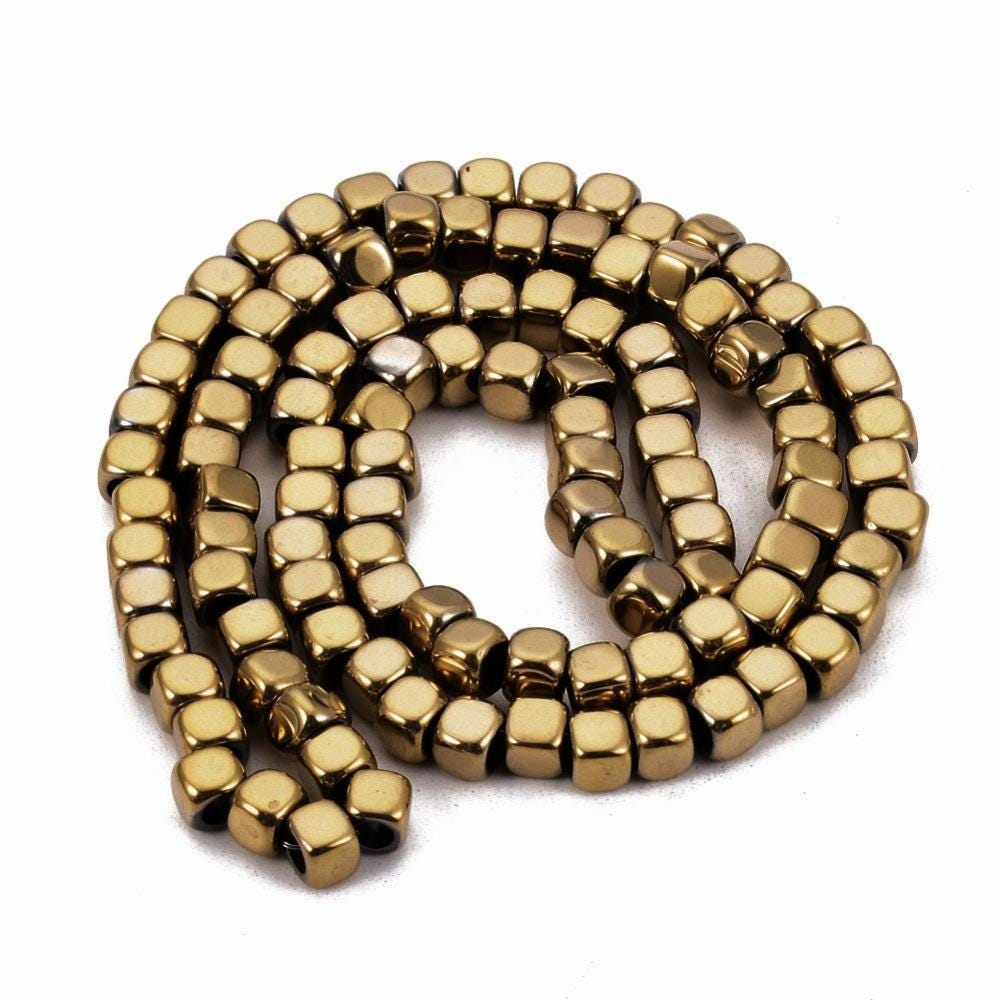 Hematite — Cubes 2/3/4mm | Light Gold, Medium Gold | Strand ~40 cm