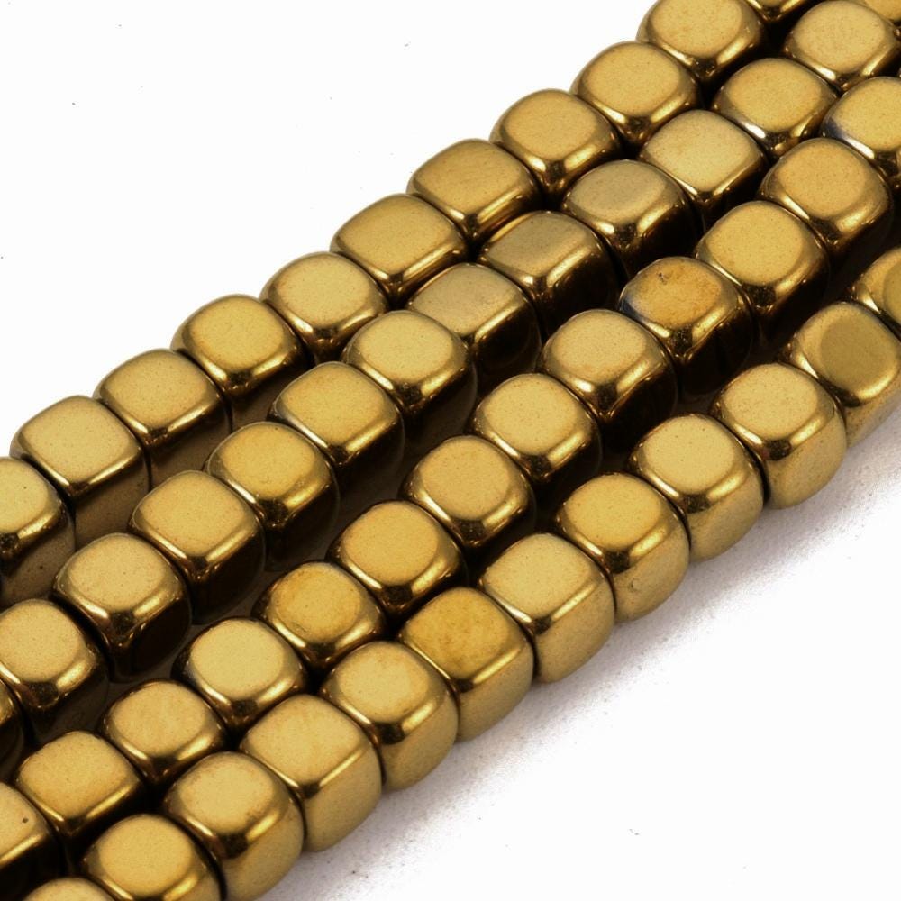 Hematite — Cubes 2/3/4mm | Light Gold, Medium Gold | Strand ~40 cm