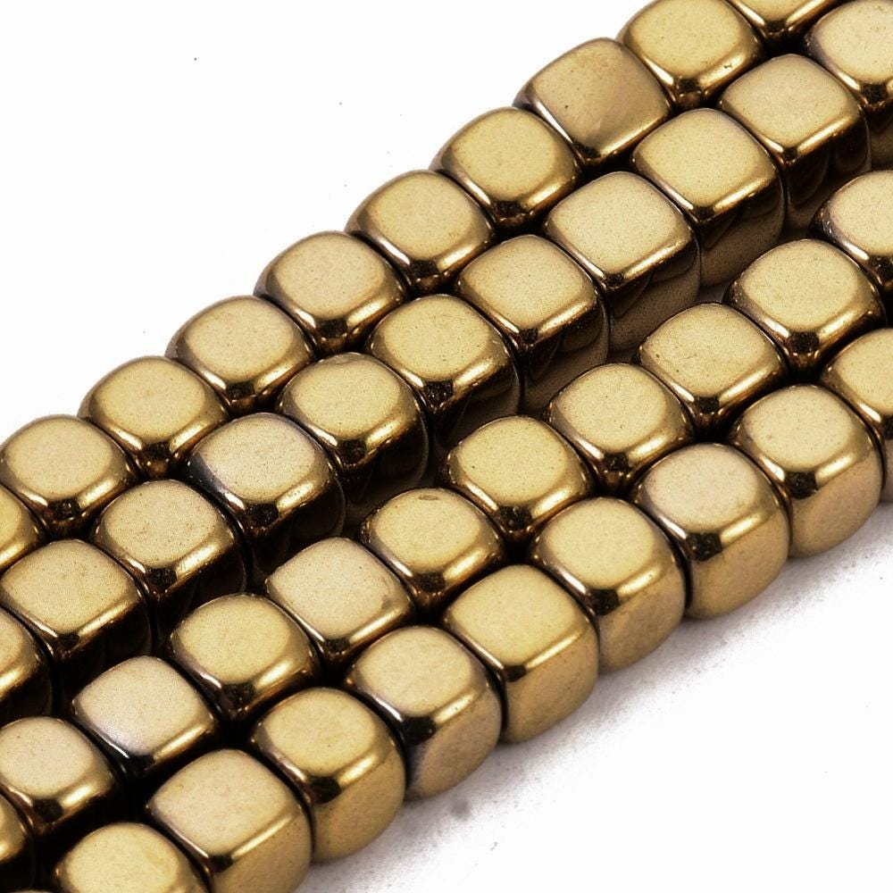 Hematite — Cubes 2/3/4mm | Light Gold, Medium Gold | Strand ~40 cm