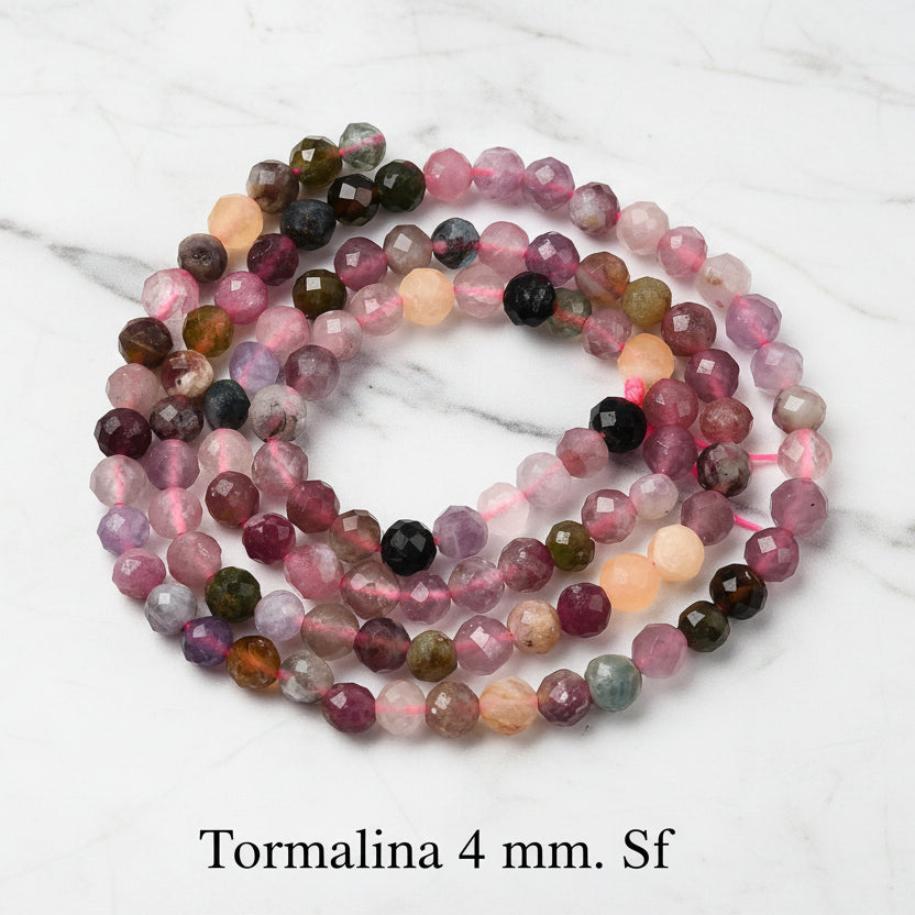 Natural Tourmaline — Faceted Beads 4mm | Strand ~39 cm