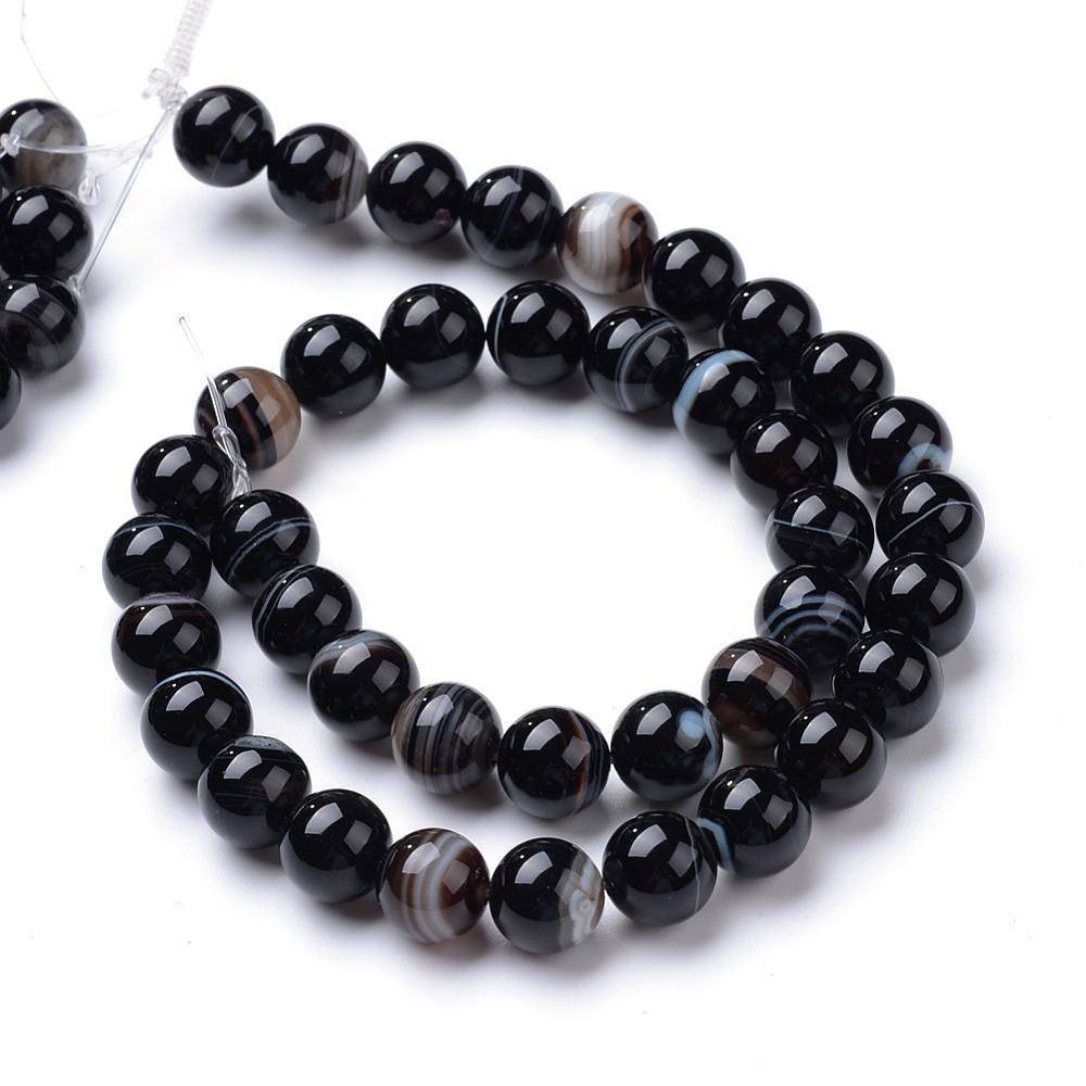 Natural Black Agate — Round Beads 6/8/10mm | Strand ~39 cm