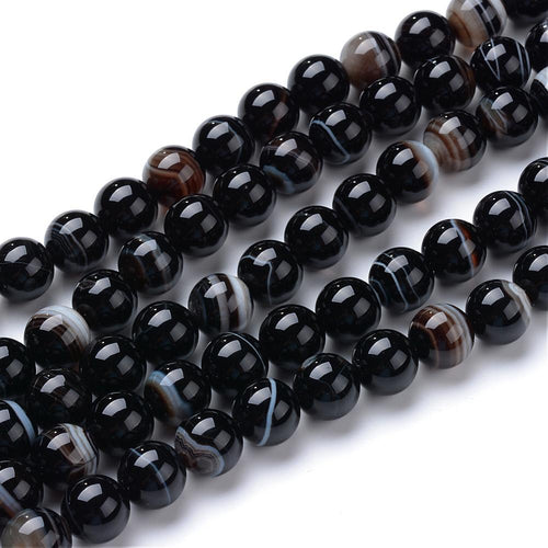 Natural Black Agate — Round Beads 6/8/10mm | Strand ~39 cm