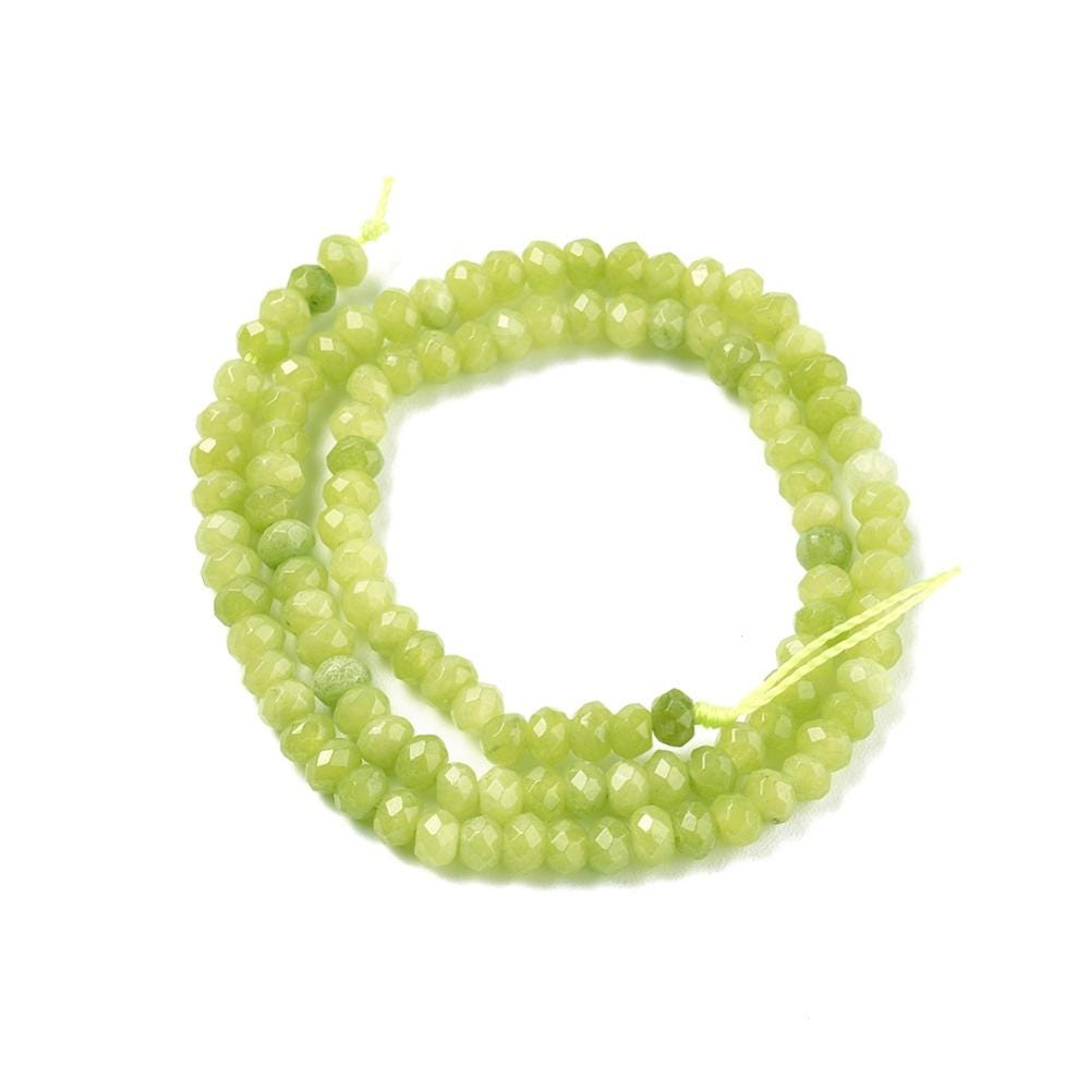 Malaysian Natural Jade — Faceted Rondelles 4x2mm | Yellow Green | Strand ~36 cm