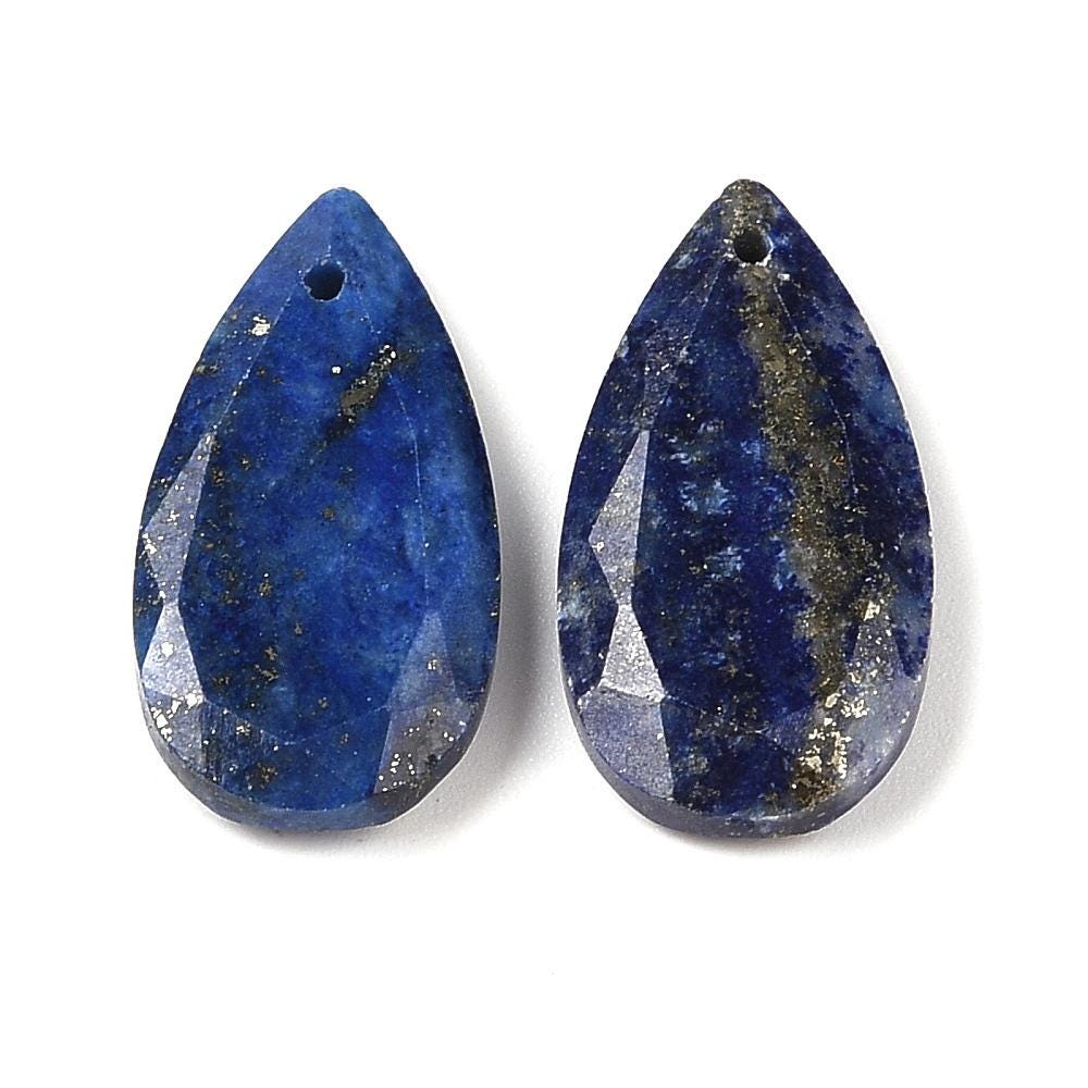 Faceted Teardrop Pendants 25mm — Lapis Lazuli, Obsidian, Aventurine